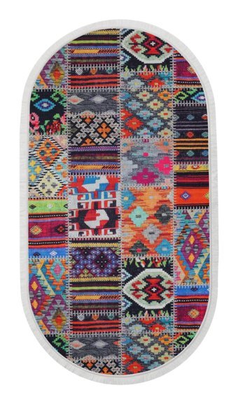 Dijidekor 9010 Krem 6 mm Polyester Yıkanabilir Orta Kaymaz Dot Taban Oval Makine Dokuma Salon Halısı 120x120 cm