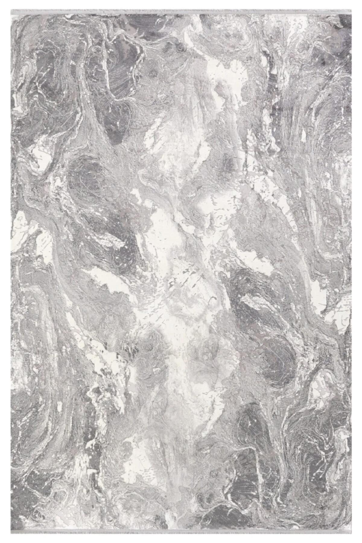 Padişah 31870 Gri 8 mm Akrilik Toz Tutmaz Yıkanabilir İnce Kaymaz Pamuk Taban Dikdörtgen Makine Dokuma Salon Halısı 100x200 cm