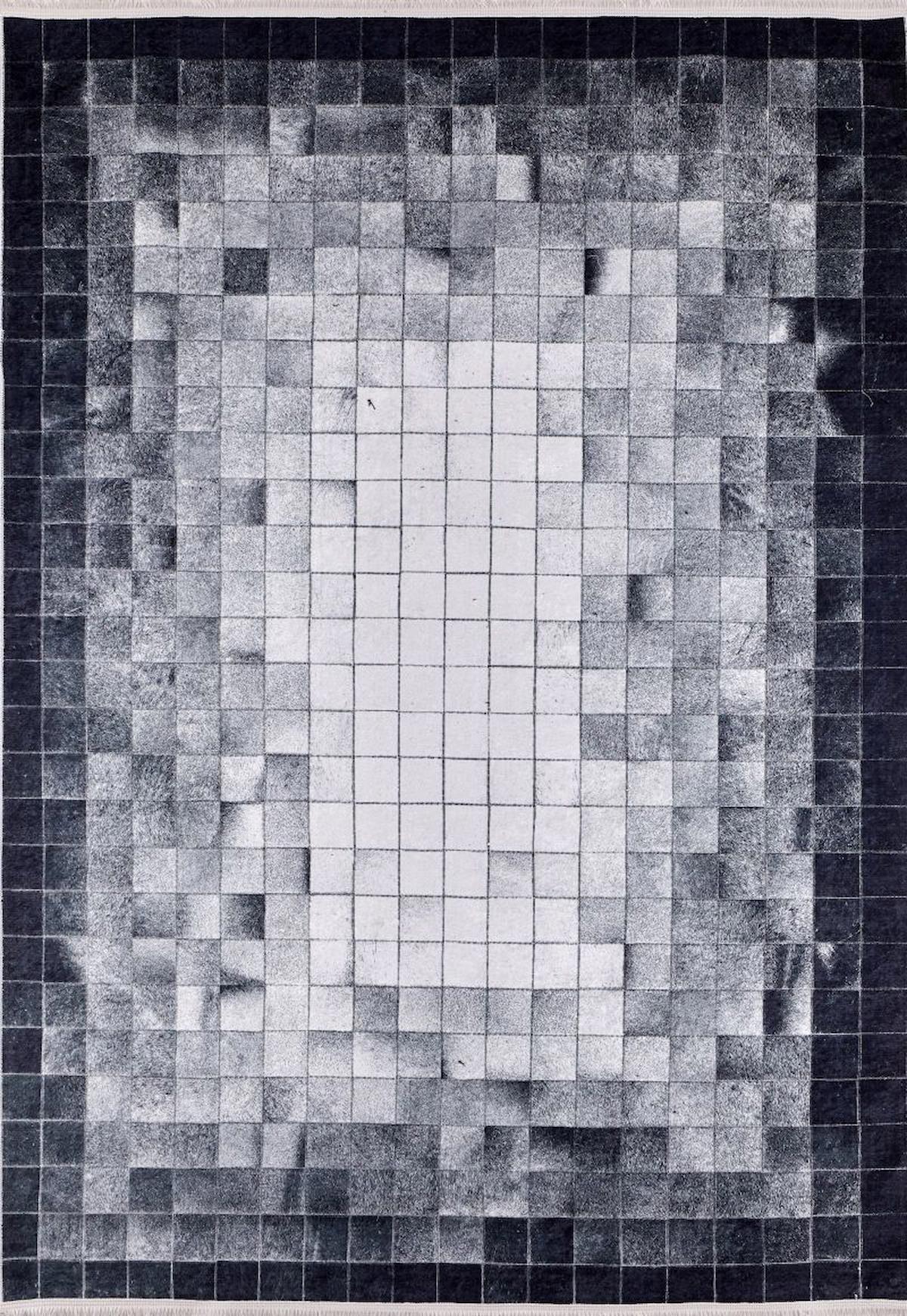 Halı Atölyesi Gri-Siyah 0.5 mm Pamuk Hipoalerjenik Yıkanabilir İnce Kaymaz Taban Geometrik Dikdörtgen Makine Dokuma Salon Halısı 200x290 cm