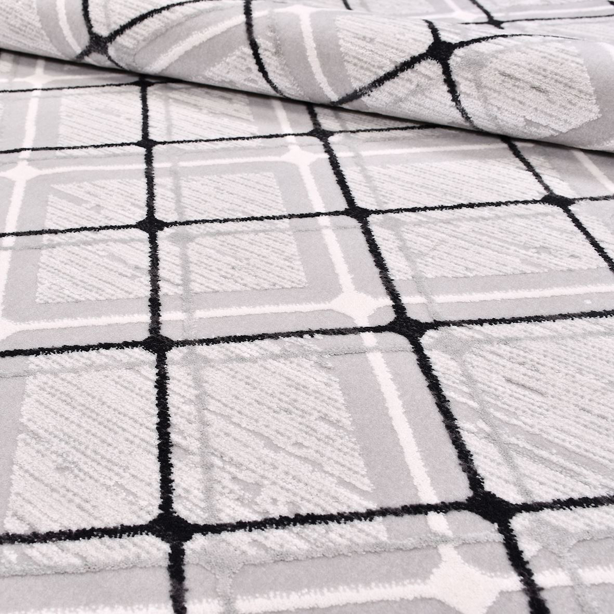 İpek Mekik Halı Anisa 15528 Gri-Siyah 8 mm Akrilik Toz Tutmaz Yıkanabilir Orta Kaymaz Jüt Taban Geometrik Dikdörtgen Makine Dokuma Antre-Çocuk Odası-Salon-Yatak Odası Halısı 100x300 cm