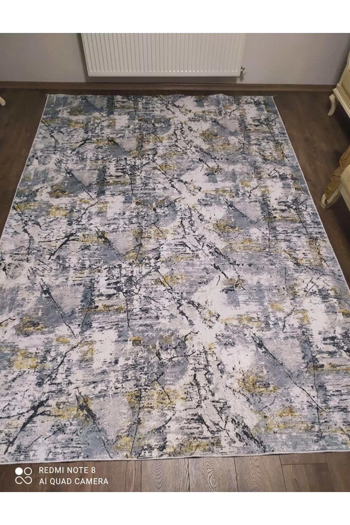 Nesrin Altın 10.5 mm Yıkanabilir Orta Kaymaz Taban Dikdörtgen Makine Dokuma Halı 100x200 cm