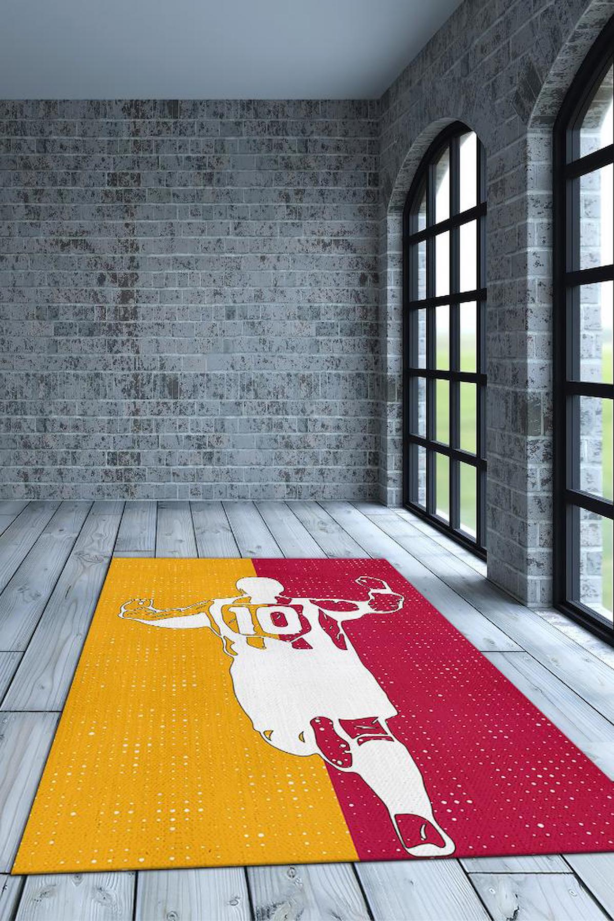 Homshtag Kırmızı - Sarı 4 mm Pamuk Antistatik Yıkanabilir İnce Kaymaz Dikdörtgen Makine Dokuma Genç Odası Halısı 120x200 cm