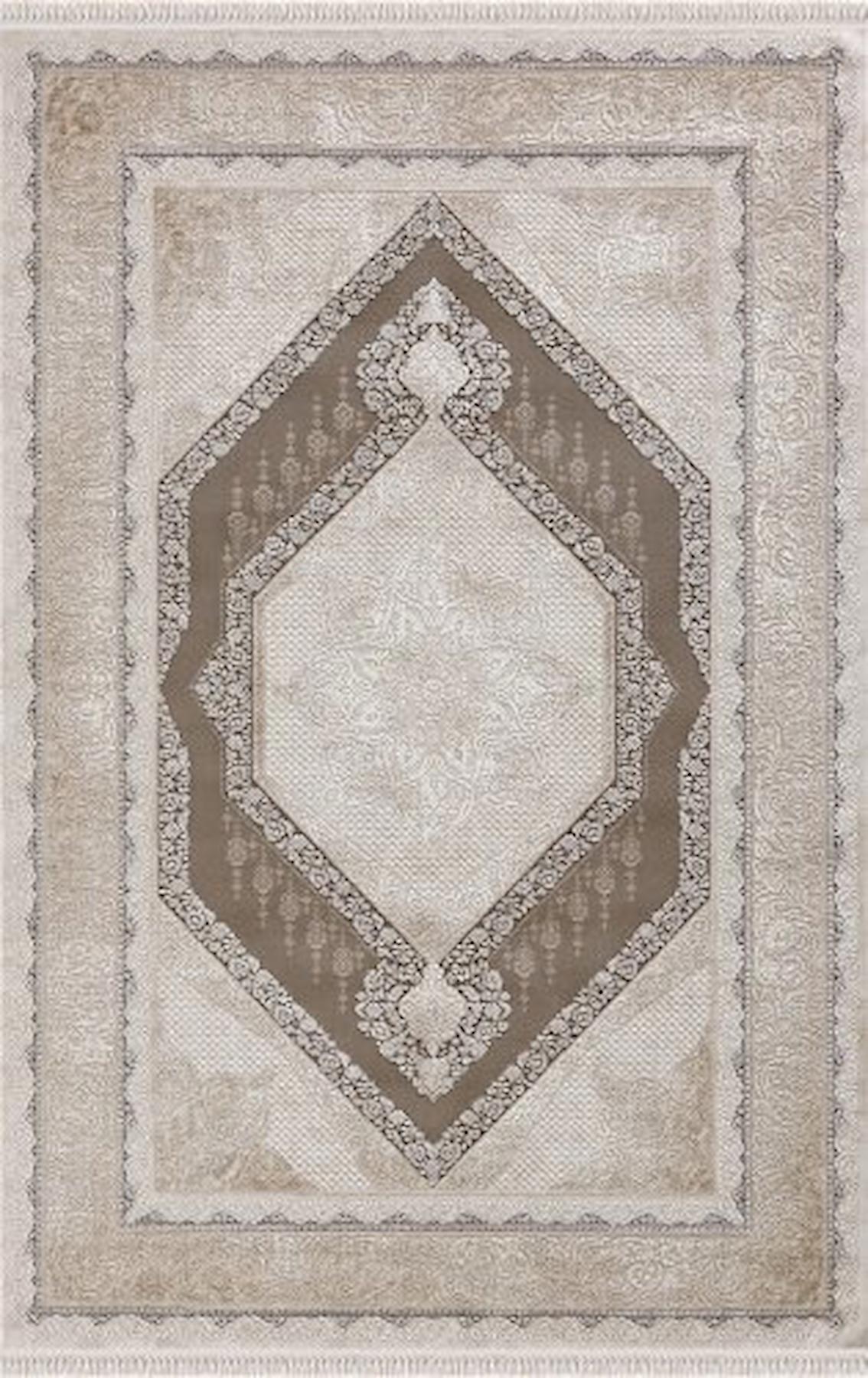 Merinos Rodin 19769 Krem 11 mm Akrilik Toz Tutmaz Yıkanabilir Kalın Kaymaz Dikdörtgen Makine Dokuma Salon Halısı 160x230 cm
