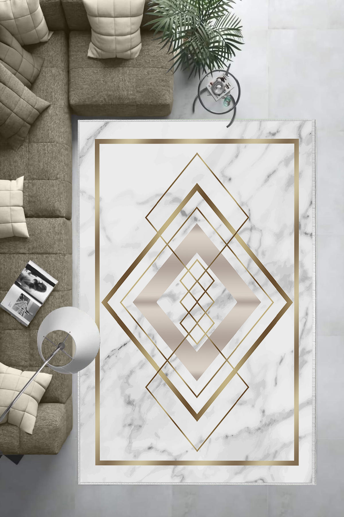 Aldora Altın 0.8 mm Polipropilen Yıkanabilir Orta Kaymaz Deri Taban Dikdörtgen Makine Dokuma Salon Halısı 80x200 cm