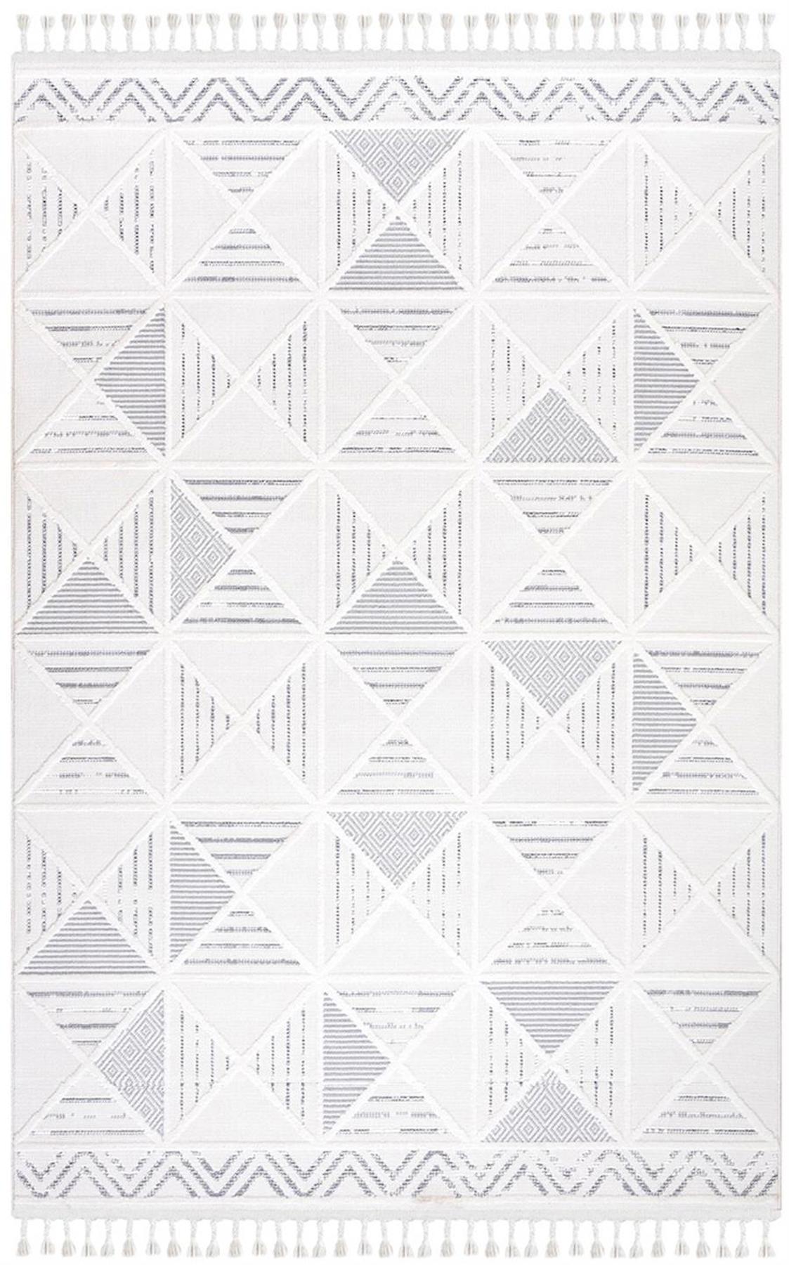 İpek Mekik Halı Lupin 18557 Krem 10 mm Polyester Yıkanabilir Orta Kaymaz Pamuk Taban Geometrik Dikdörtgen Antre-Çocuk Odası-Salon-Yatak Odası Halısı 150x220 cm
