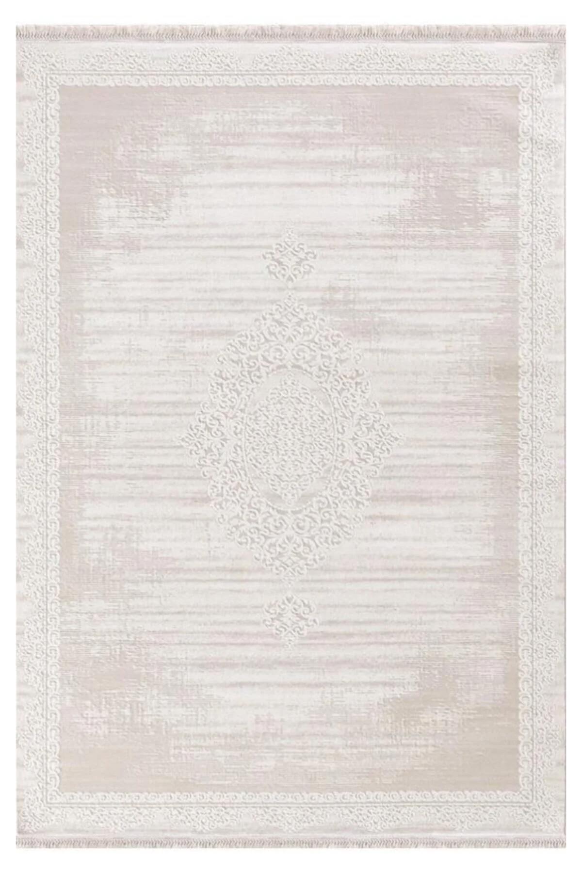Merinos Rodin 19770 Krem Mikropolyester Yıkanabilir Kalın Kaymaz Lateks Taban Dikdörtgen Makine Dokuma Salon Halısı 100x200 cm