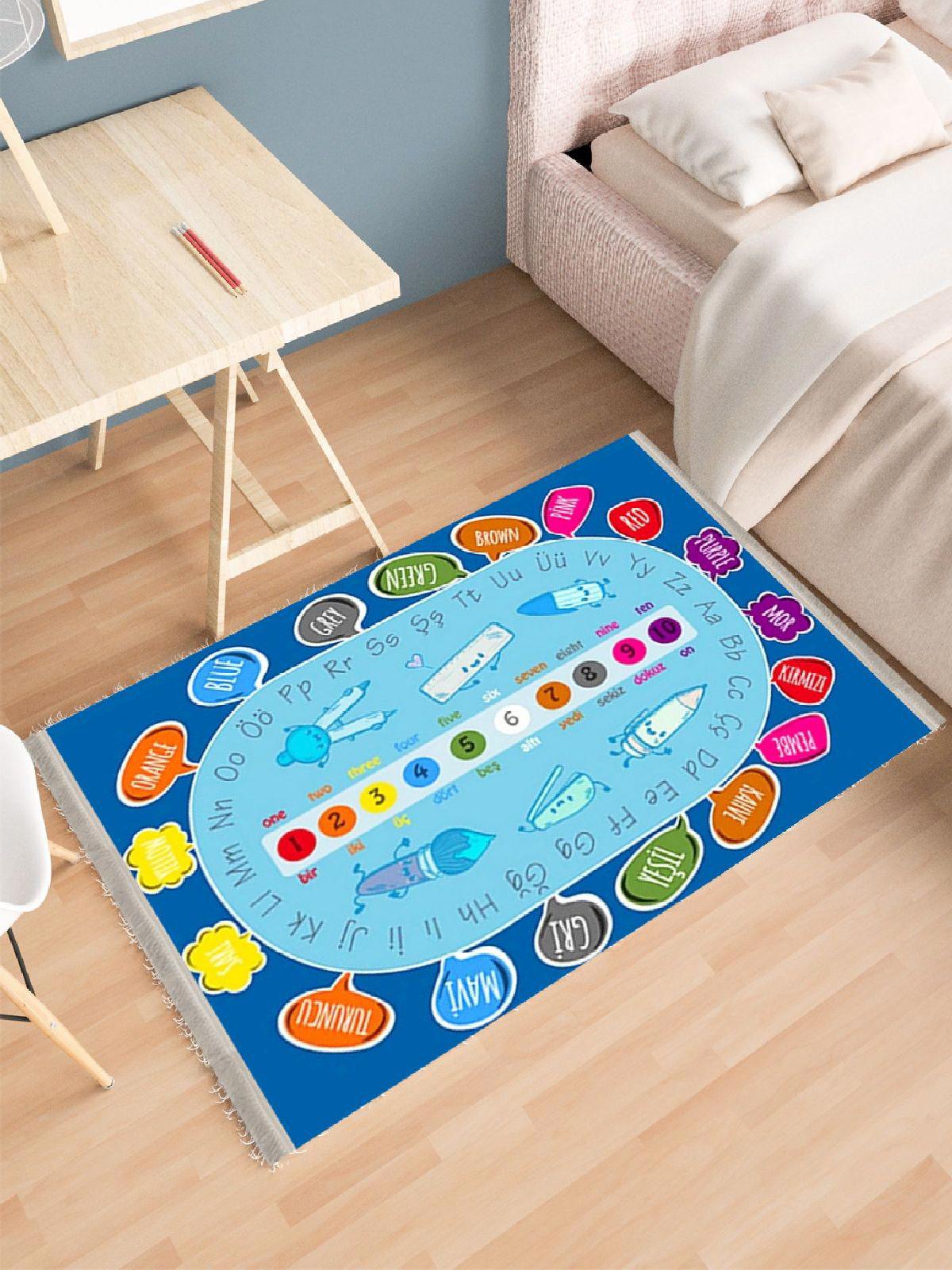 Enbe Collection E-CK10102C Çok Renkli 5 mm Pamuk Antibakteriyel Yıkanabilir Orta Kaymaz Dot Taban Dikdörtgen Makine Dokuma Çocuk Odası Halısı 180x180 cm