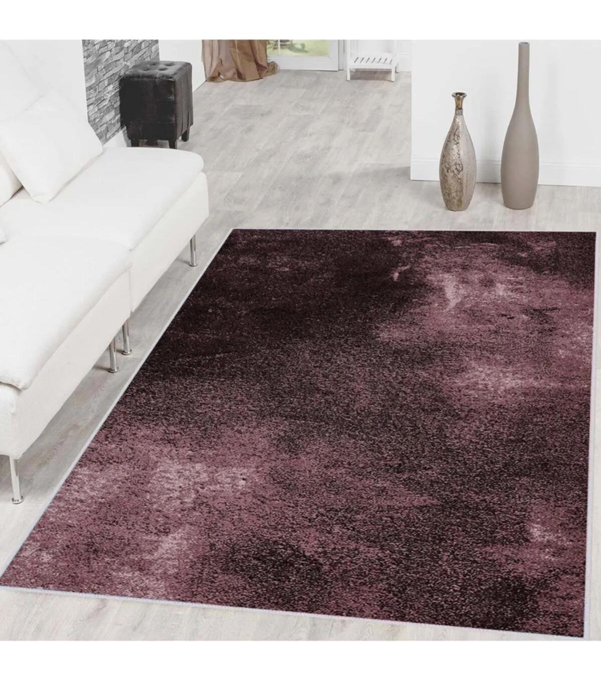 Rovigo Home RVG1467 Mor-Siyah 8 mm Polyester Leke Tutmaz-Toz Tutmaz Yıkanabilir İnce Kaymaz Dot Taban Dikdörtgen Makine Dokuma Salon Halısı 180x180 cm