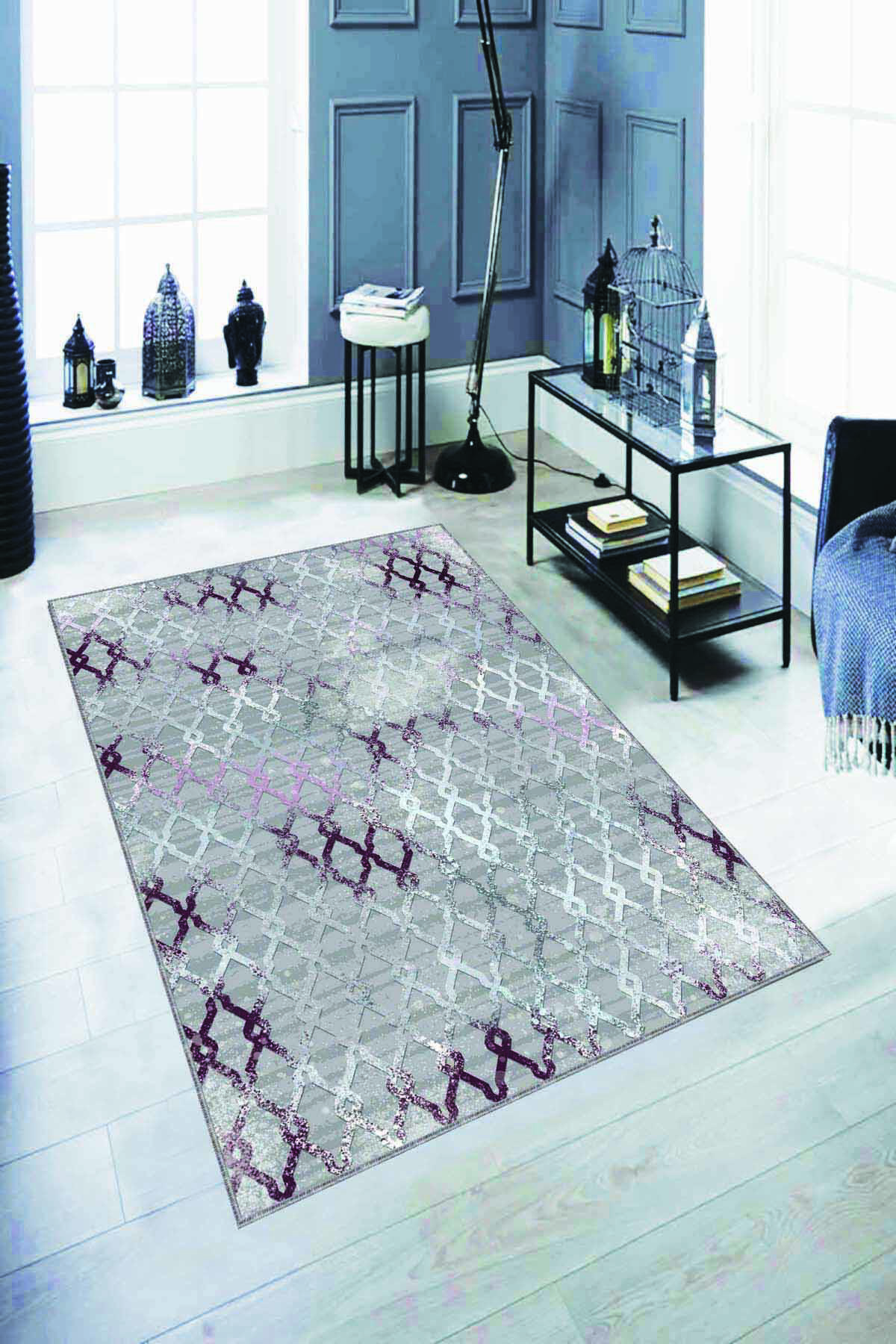 Viva Home AR280 Çok Renkli 7 mm Mikropolyester Yıkanabilir İnce Kaymaz Dikdörtgen Makine Dokuma Salon Halısı 100x150 cm
