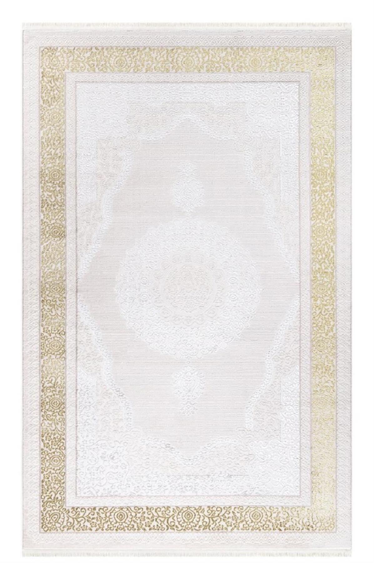 İpek Mekik Halı Anisa 15900 Sarı 10 mm Akrilik Yıkanabilir Orta Kaymaz Pamuk Taban Dikdörtgen Makine Dokuma Antre-Çocuk Odası-Salon-Yatak Odası Halısı 100x200 cm