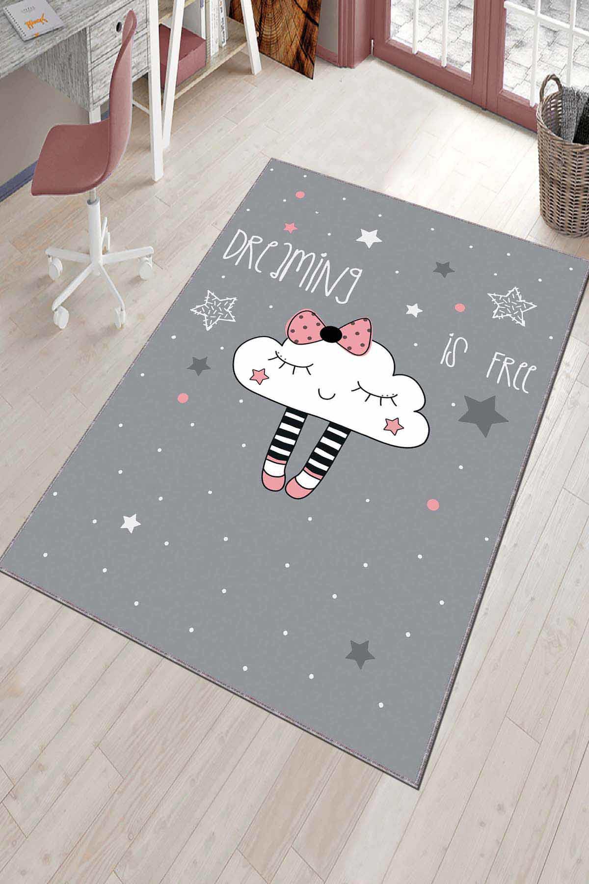 Viva Home AR765 Gri 7 mm Mikropolyester Toz Tutmaz Yıkanabilir İnce Kaymaz Dot Taban Dikdörtgen Makine Dokuma Çocuk Odası Halısı 50x80 cm
