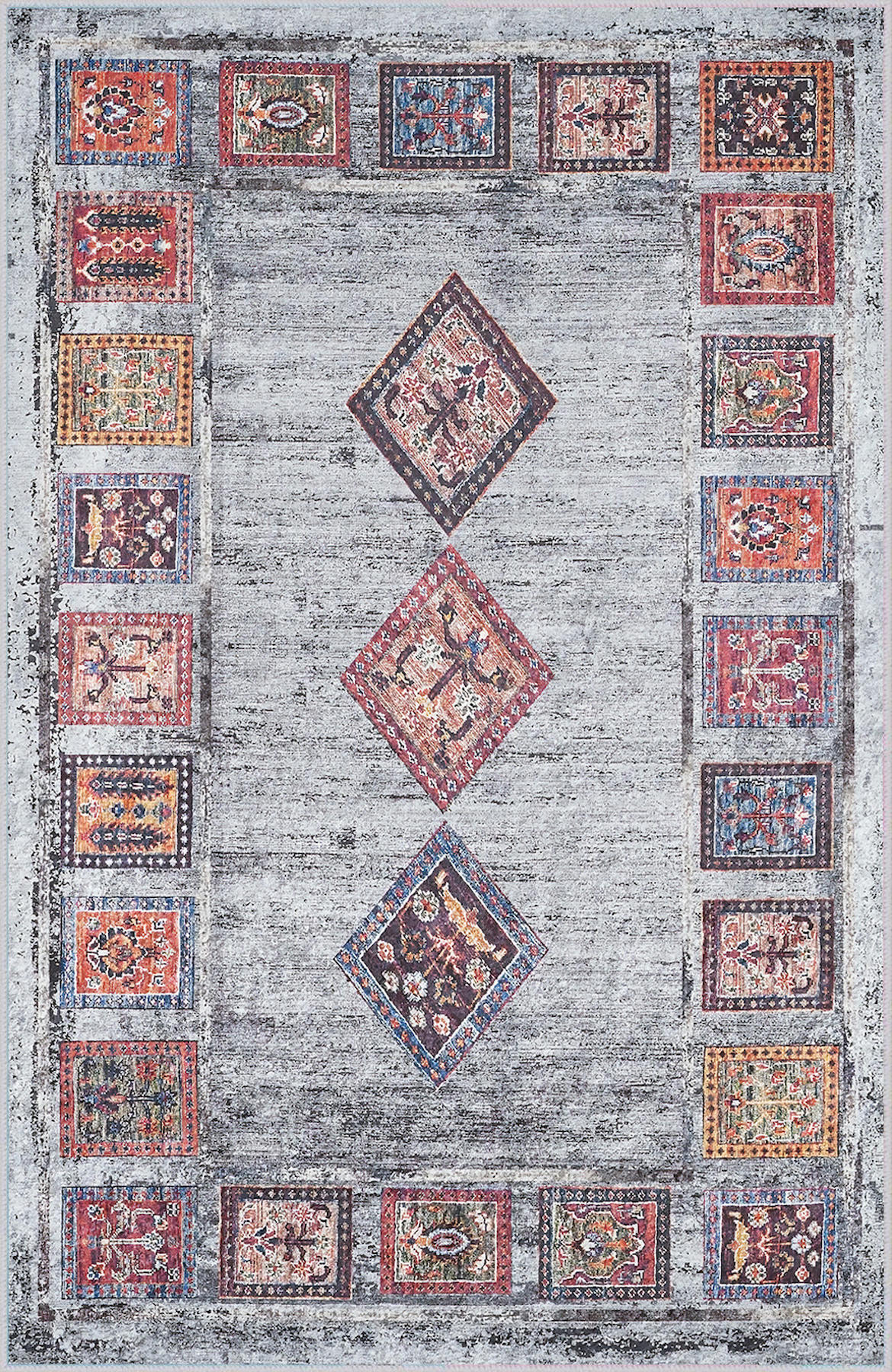Rovigo Home RVG1721 Gri 8 mm Polyester Antibakteriyel-Leke Tutmaz-Toz Tutmaz Yıkanabilir İnce Kaymaz Dot Taban Dikdörtgen Makine Dokuma Salon Halısı 160x220 cm