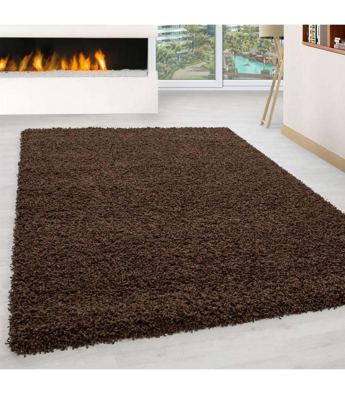 Carpettex Kahverengi 30 mm Polipropilen Antibakteriyel Yıkanabilir Kalın Kaymaz Lateks Taban Dikdörtgen Makine Dokuma Salon Halısı 80x150 cm