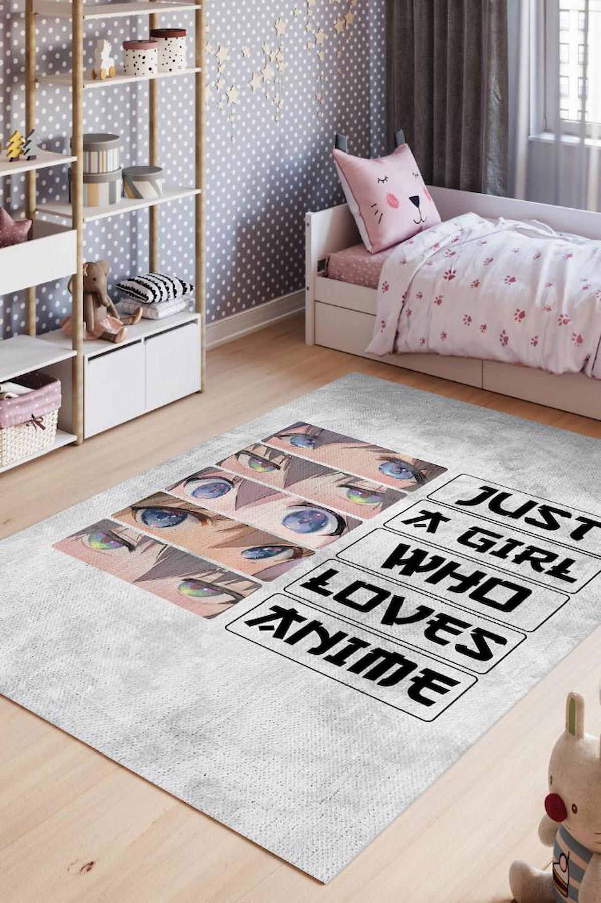 Homshtag Anime Krem 4 mm Pamuk Antistatik Yıkanabilir İnce Kaymaz Dikdörtgen Makine Dokuma Çocuk Odası Halısı 156x230 cm