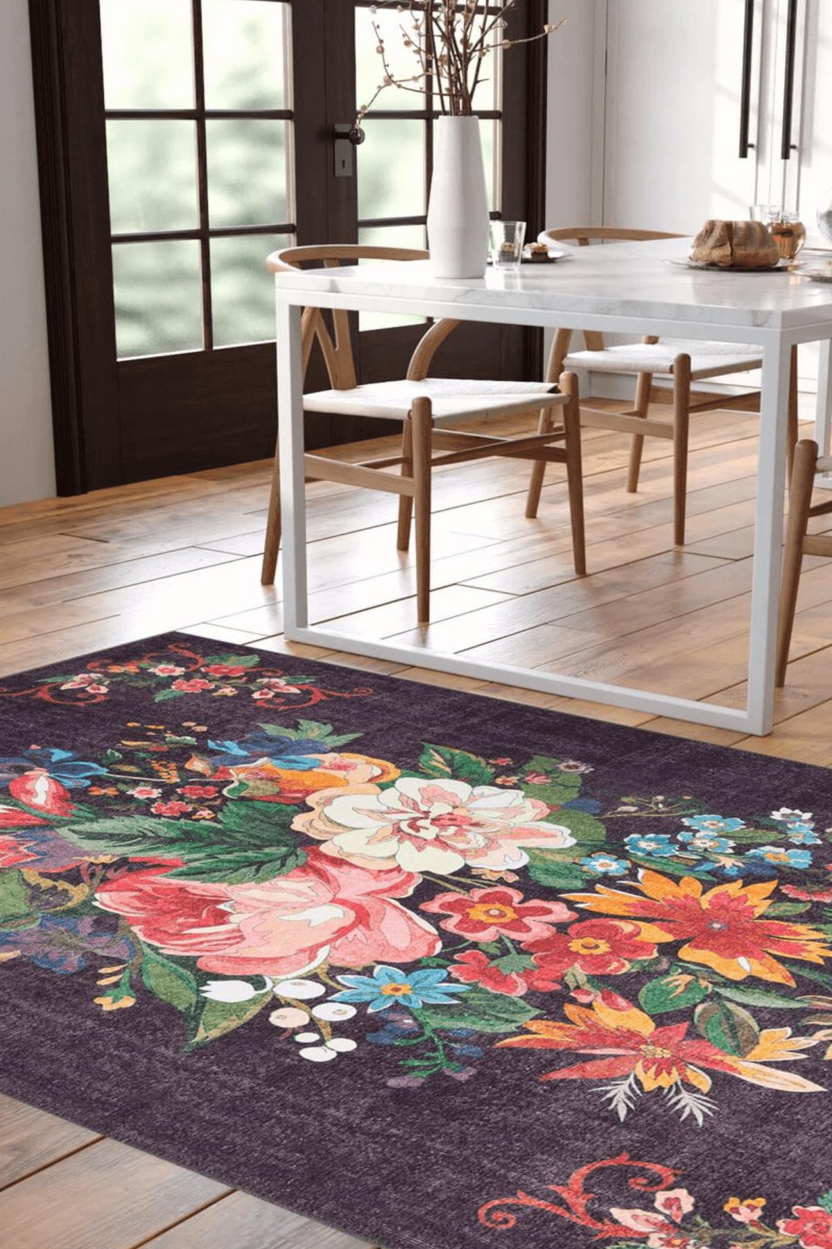 Artloop AL-322 Çok Renkli 4 mm Polyester Yıkanabilir İnce Kaymaz Jüt Taban Dikdörtgen Makine Dokuma Salon Halısı 120x180 cm