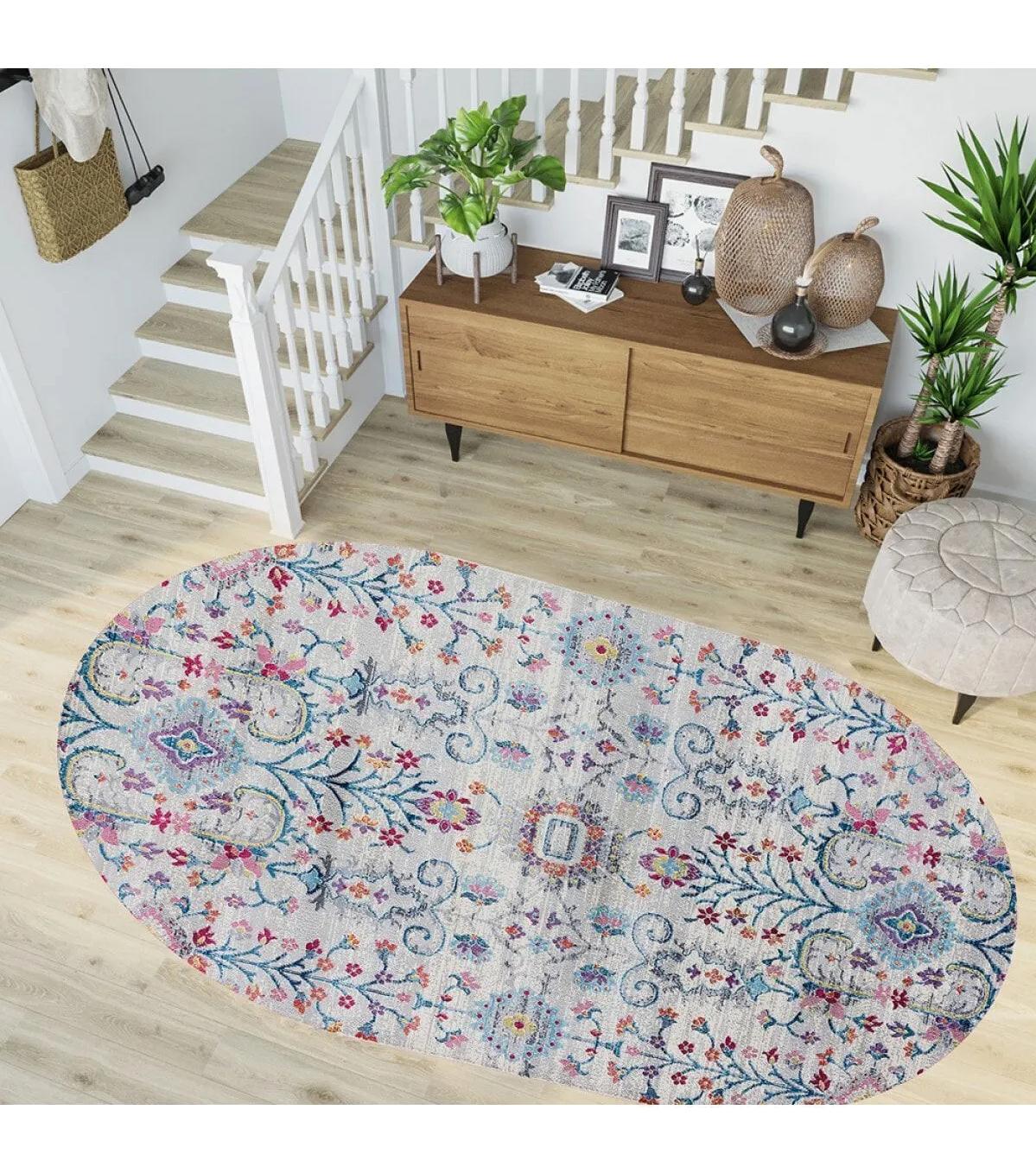 Rovigo Home RVG7257-HT755 Çok Renkli 8 mm Polyester Yıkanabilir Orta Kaymaz Dot Taban Dikdörtgen Makine Dokuma Salon Halısı 200x300 cm
