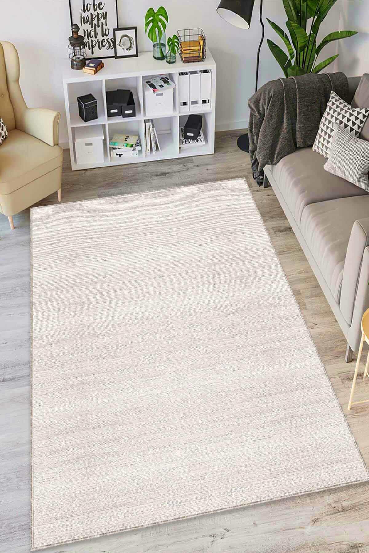 Viva Home AR1358 Bej 7 mm Mikropolyester Antibakteriyel Yıkanabilir İnce Kaymaz Taban Dikdörtgen Makine Dokuma Halı 160x230 cm