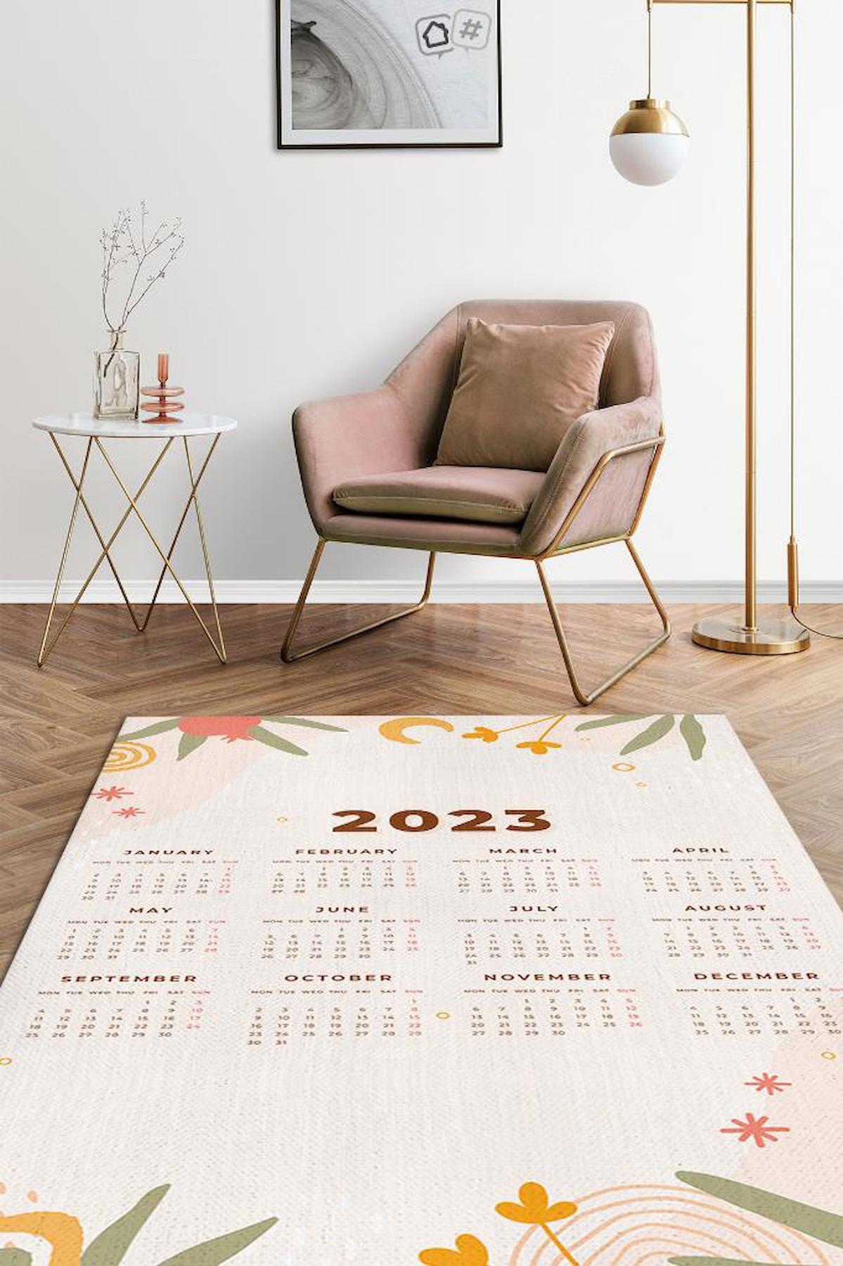 Homshtag Yeni Yıl Takvimi Çok Renkli 4 mm Pamuk Antistatik Yıkanabilir İnce Kaymaz Dikdörtgen Makine Dokuma Çalışma Odası Halısı 160x230 cm