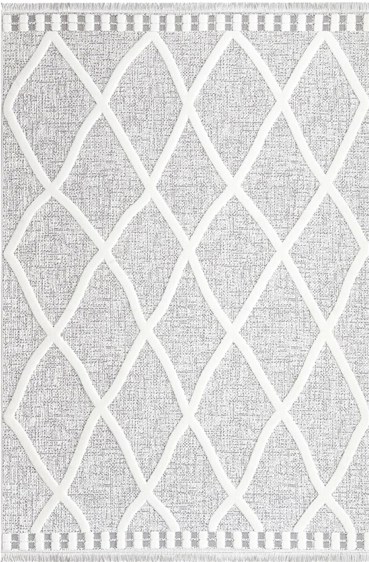 İpek Mekik Halı Almond 11405 Gri 8 mm Polyester Toz Tutmaz Yıkanabilir Orta Kaymaz Pamuk Taban Dikdörtgen Makine Dokuma Antre-Çocuk Odası-Salon-Yatak Odası Halısı 80x150 cm