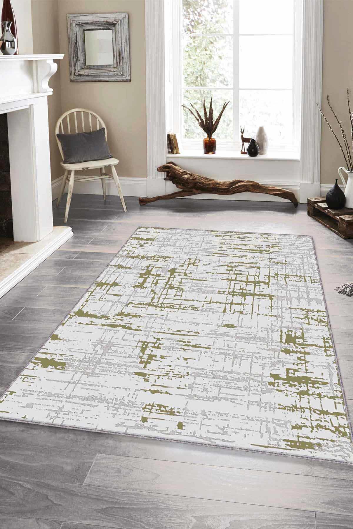 Viva Home ES07 Yeşil 7 mm Mikropolyester Yalıtıma Yardımcı Yıkanabilir İnce Kaymaz Taban Dikdörtgen Makine Dokuma Antre-Salon-Yatak Odası Halısı 80x200 cm