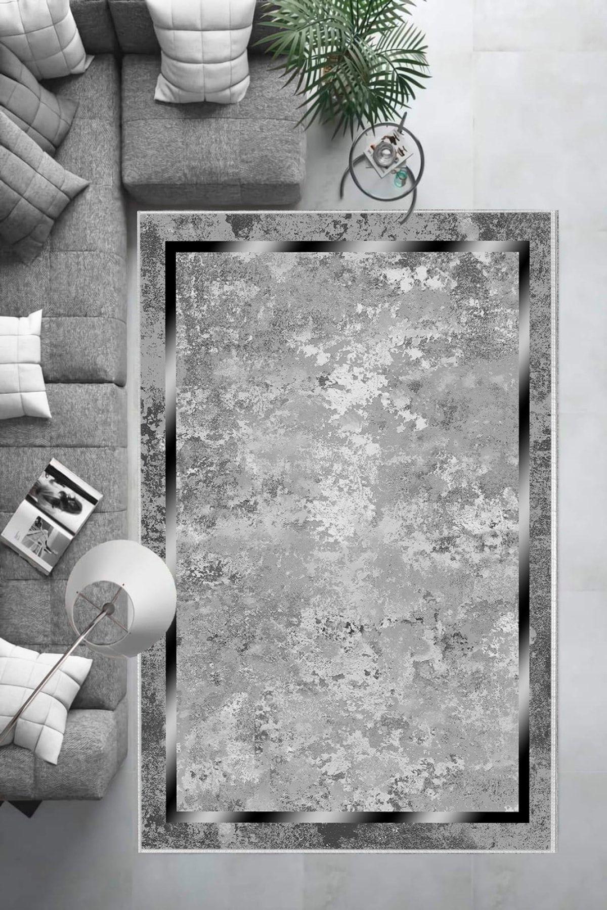 Aldora B1245 Gri 9 mm Deri Toz Tutmaz Yıkanabilir İnce Kaymaz Deri Taban Dikdörtgen Makine Dokuma Salon Halısı 50x80 cm