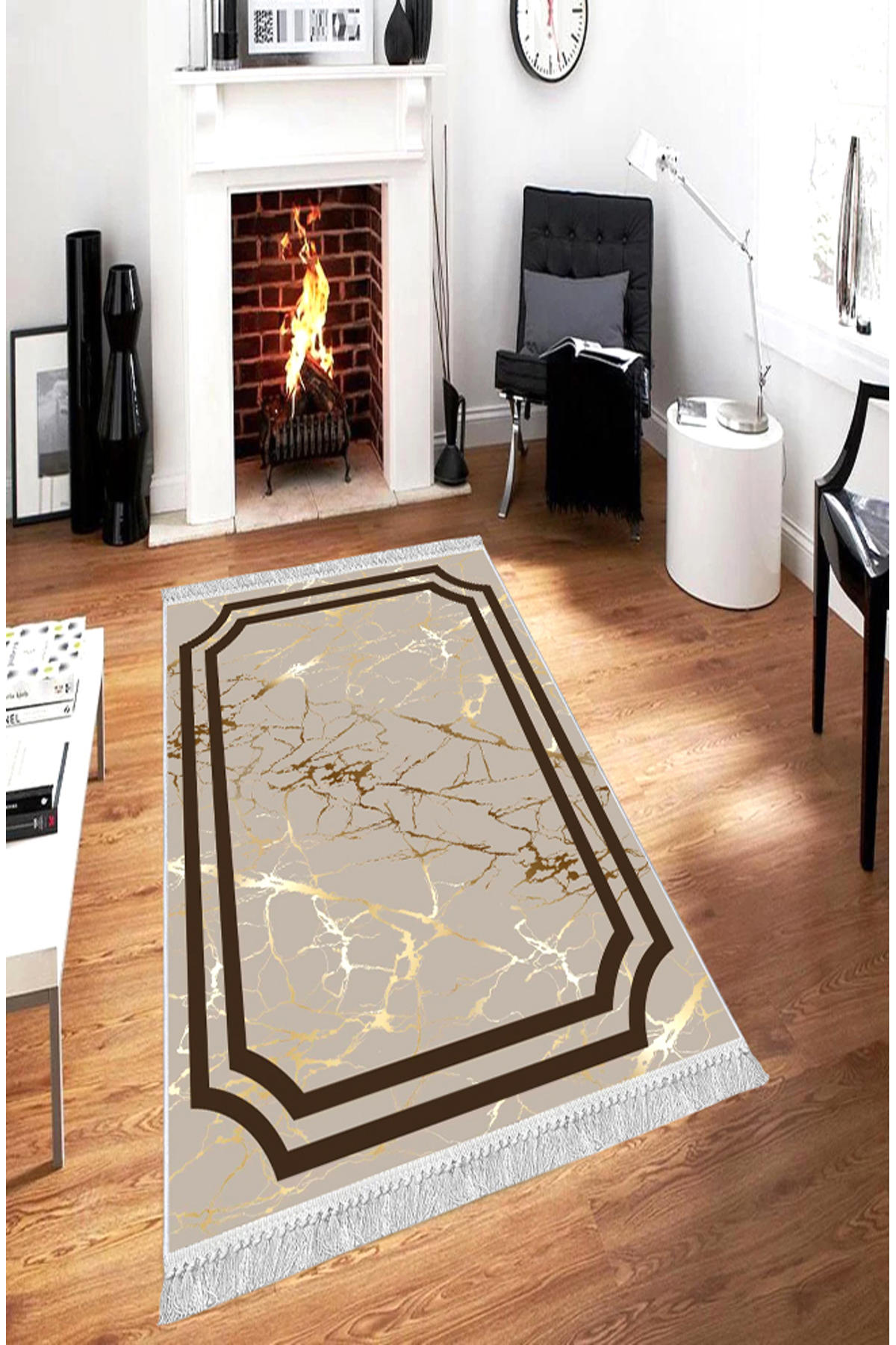 Artizon ART145 Altın 0.8 mm Polyester Toz Tutmaz Yıkanabilir İnce Kaymaz Dot Taban Dikdörtgen Makine Dokuma Salon Halısı 200x290 cm