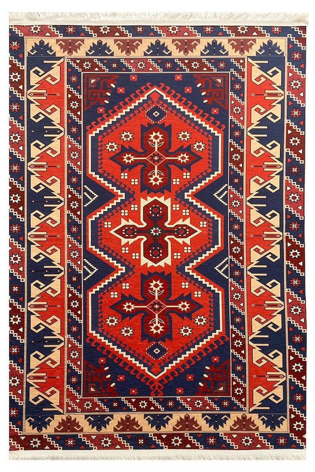 Prizma Home V6508 Çok Renkli Pamuk Toz Tutmaz Yıkanabilir Orta Dikdörtgen Makine Dokuma Oturma Odası-Salon Halısı 120x180 cm