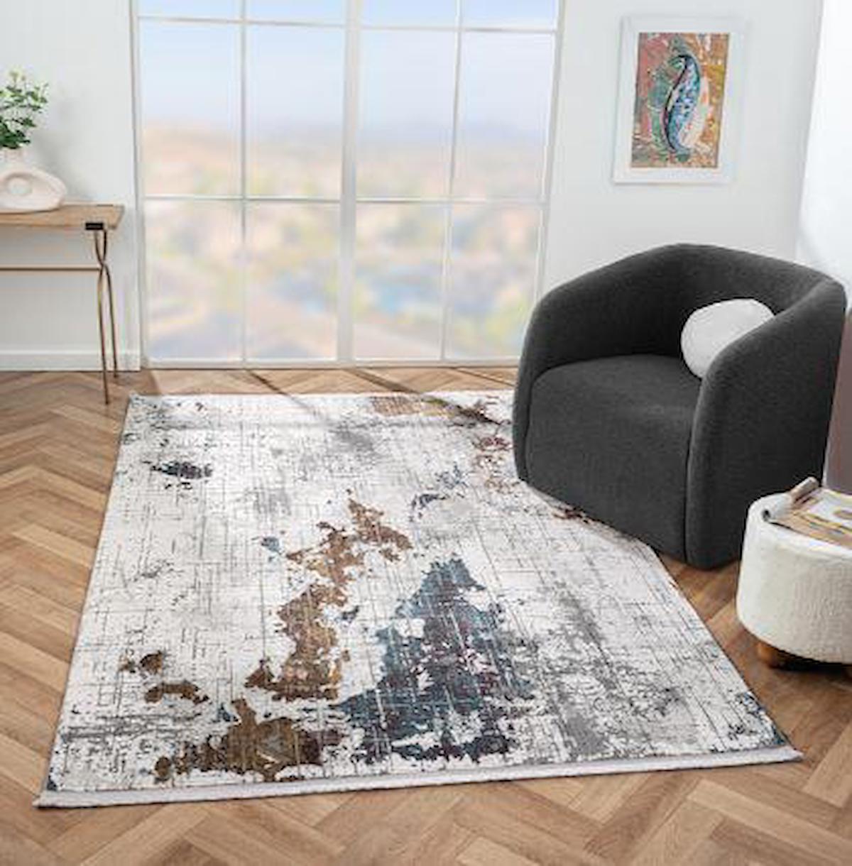 Çam Halı West WD005A Krem 9 mm Polyester Silinebilir Yıkanabilir Orta Dikdörtgen Makine Dokuma Salon Halısı 200x290 cm
