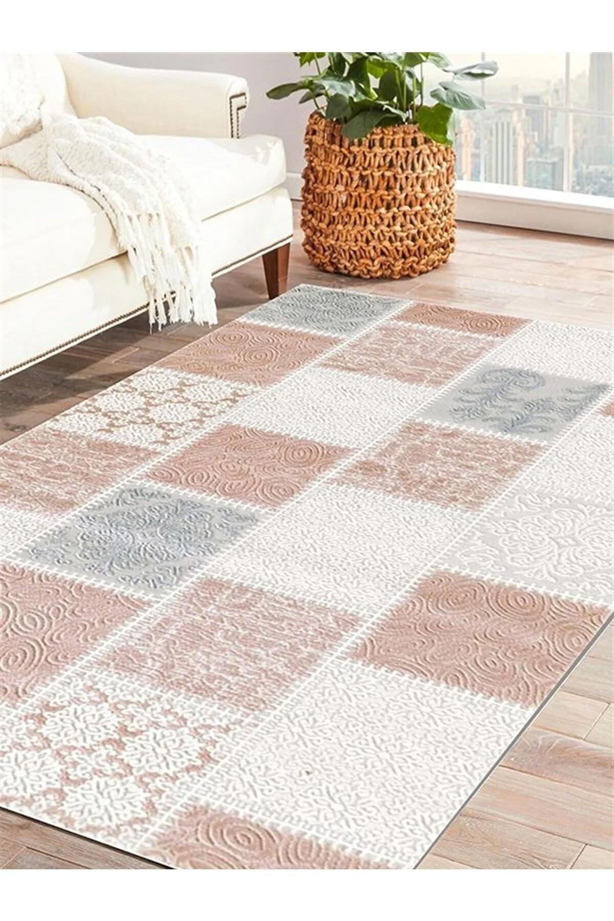 Padişah Santo 60476 Çok Renkli 7 mm Pamuk Yıkanabilir Kalın Kaymaz Lateks Taban Dikdörtgen Makine Dokuma Salon Halısı 200x290 cm