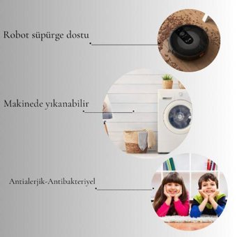 Wide Shop Gri 8 mm Polyester Antibakteriyel Yıkanabilir İnce Kaymaz Dot Taban Dikdörtgen Makine dokuma Salon Halısı 80x150 cm