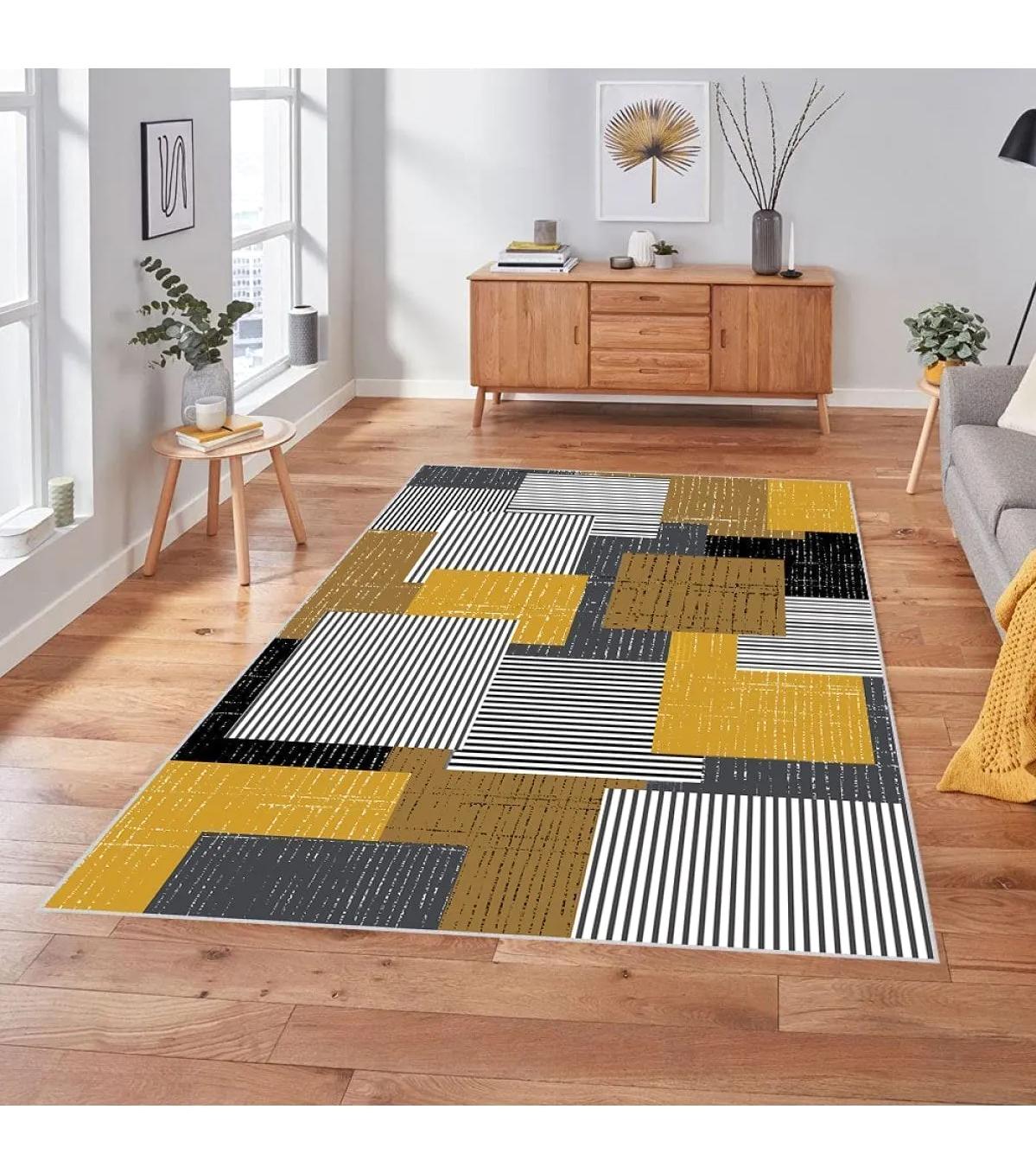 Rovigo Home RVG1843-SM414 Çok Renkli 8 mm Polyester Antibakteriyel-Leke Tutmaz-Toz Tutmaz Yıkanabilir İnce Kaymaz Dot Taban Dikdörtgen Makine Dokuma Salon Halısı 140x200 cm