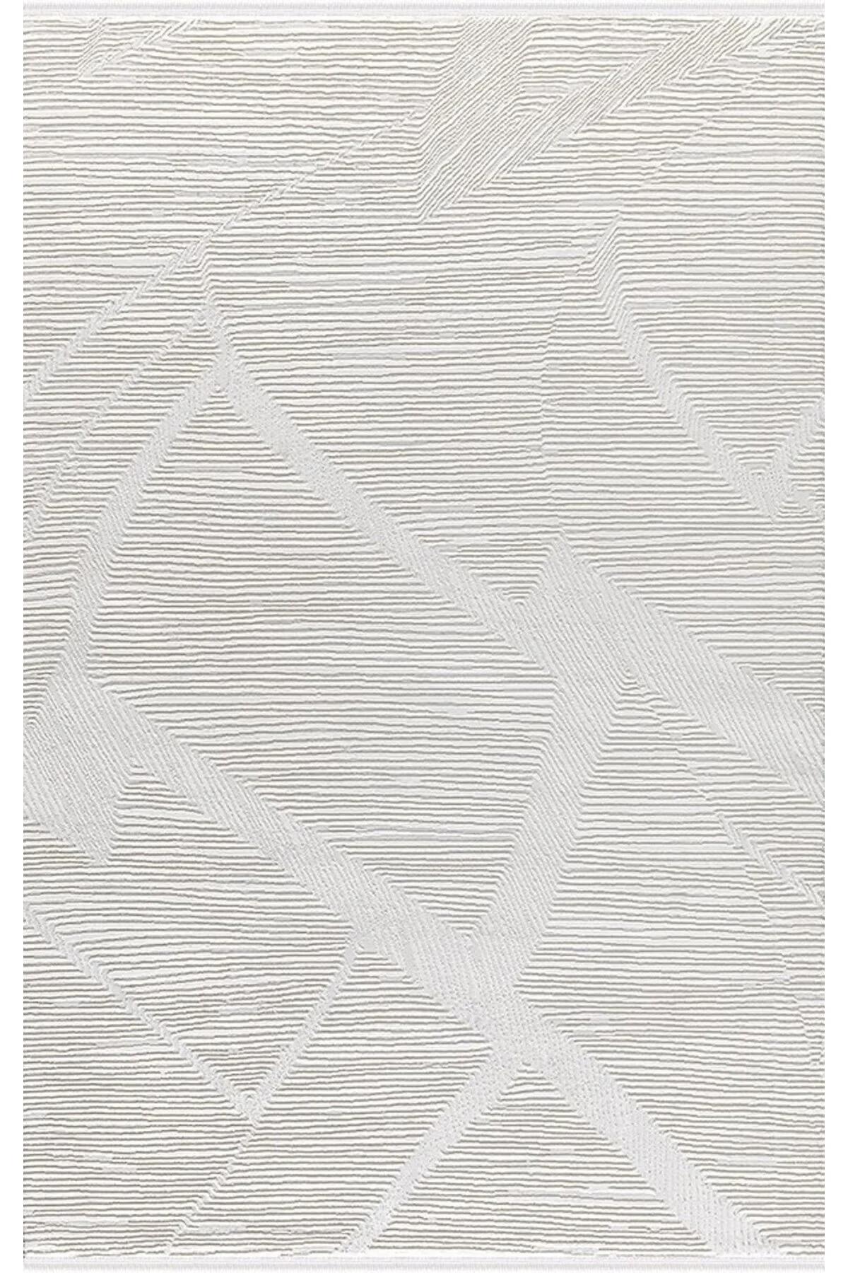 Merinos Recycle 38446 Krem 7 mm Pamuk Toz Tutmaz Yıkanabilir İnce Kaymaz Geometrik Dikdörtgen Makine Dokuma Salon Halısı 80x300 cm