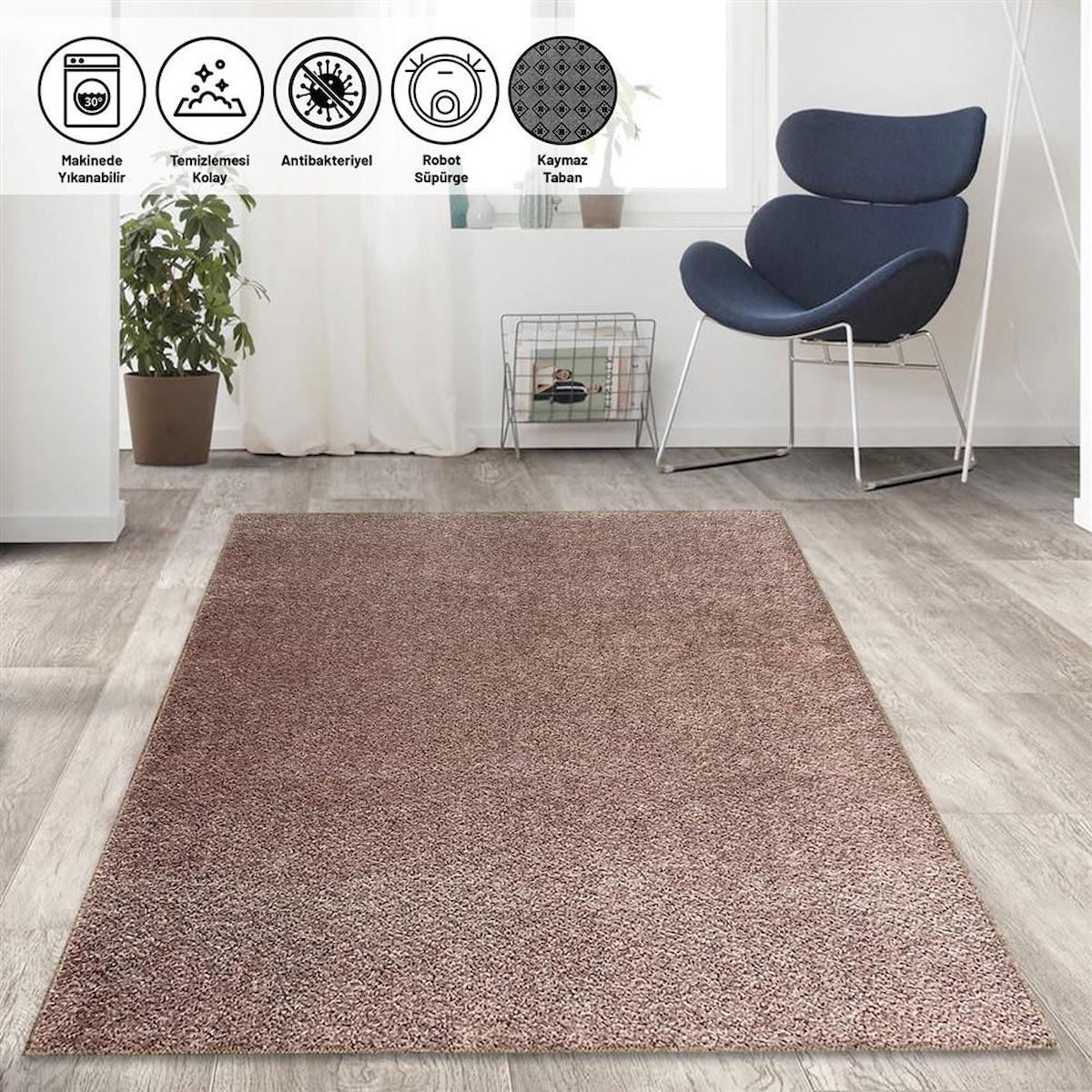 Carpettex Gül Kurusu 6 mm Polyester Yıkanabilir İnce Kaymaz Taban Dikdörtgen Makine Dokuma Salon Halısı 100x150 cm