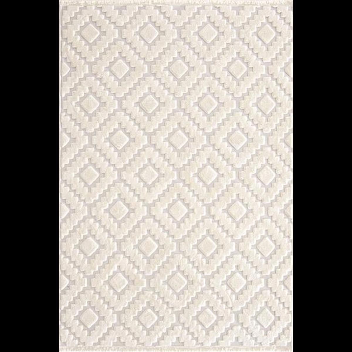 Hoom Rugs Indus 8003 Beyaz 13 mm Mikropolyester Toz tutmaz Yıkanabilir Kalın Kaymaz Pamuk Taban Dikdörtgen Makine Dokuma Salon Halısı 100x300 cm