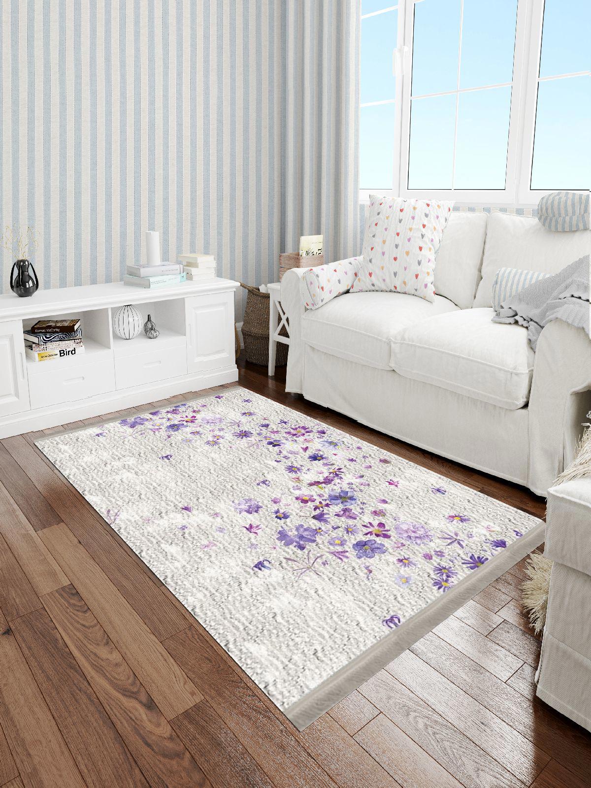 Enbe Collection E-FL2110B Krem 5 mm Pamuk Antibakteriyel Yıkanabilir Orta Kaymaz Dot Taban Dikdörtgen Makine Dokuma Oturma Odası Halısı 80x120 cm