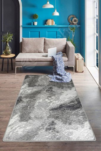 Dijidekor Deluxe Antrasit 6 mm Polyester Orta Kaymaz Deri Taban Dikdörtgen Makine Dokuma Salon Halısı 120x180 cm