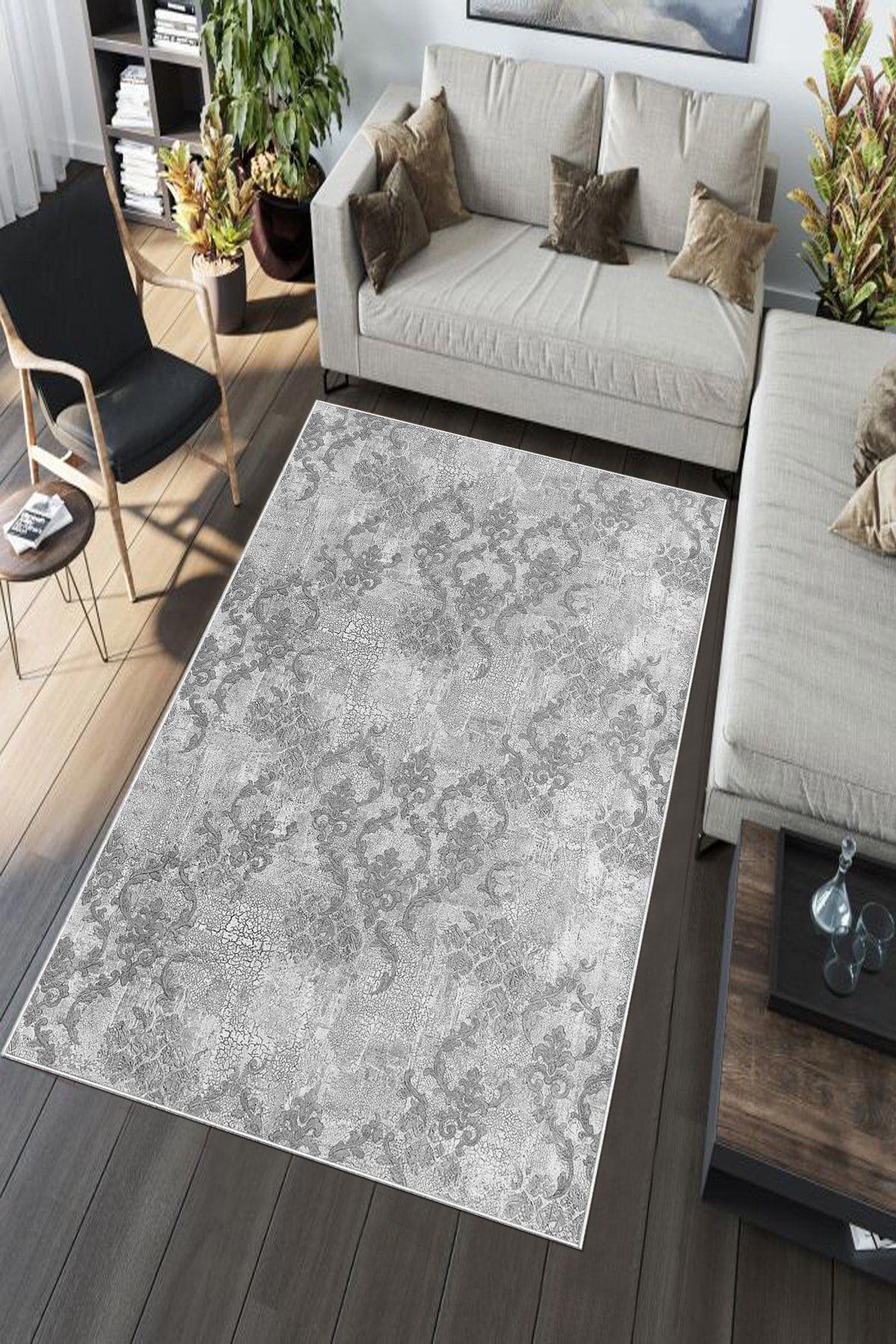 Aldora A161 Gri 9 mm Deri Toz Tutmaz Yıkanabilir İnce Kaymaz Pamuk Taban Dikdörtgen Makine Dokuma Salon Halısı 200x300 cm