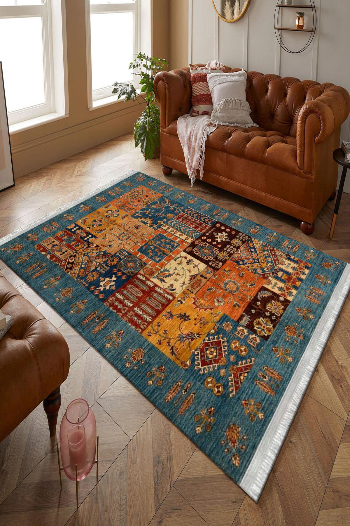 Kreatif Halı Yeşil 4 mm Polyester Antibakteriyel Yıkanabilir İnce Kaymaz Dot Taban Dikdörtgen Makine Dokuma Salon Halısı