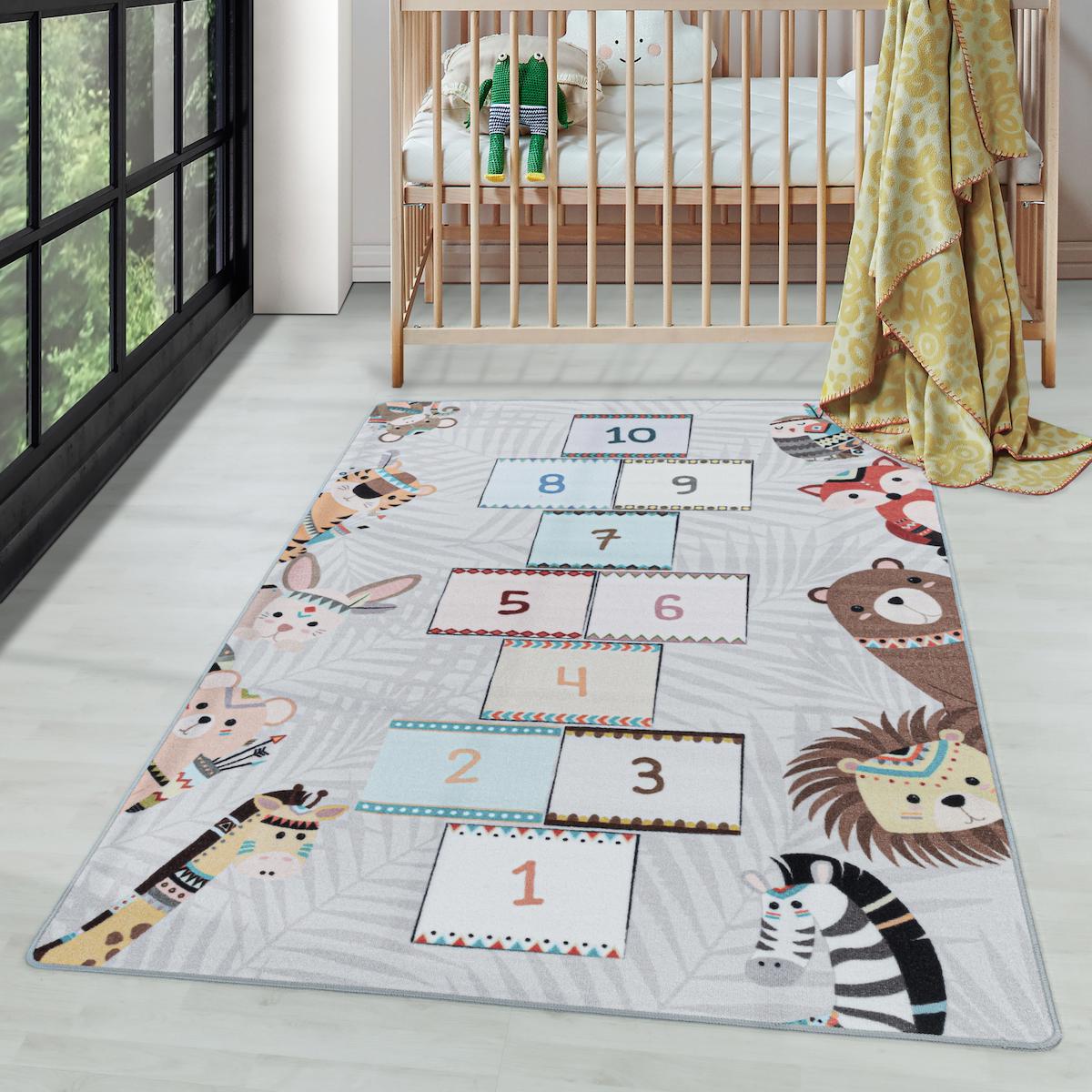 Wide Shop Gri 6 mm Polipropilen Toz Tutmaz Yıkanabilir İnce Kaymaz Lateks Taban Dikdörtgen Makine Dokuma Çocuk Odası Halısı 100x150 cm