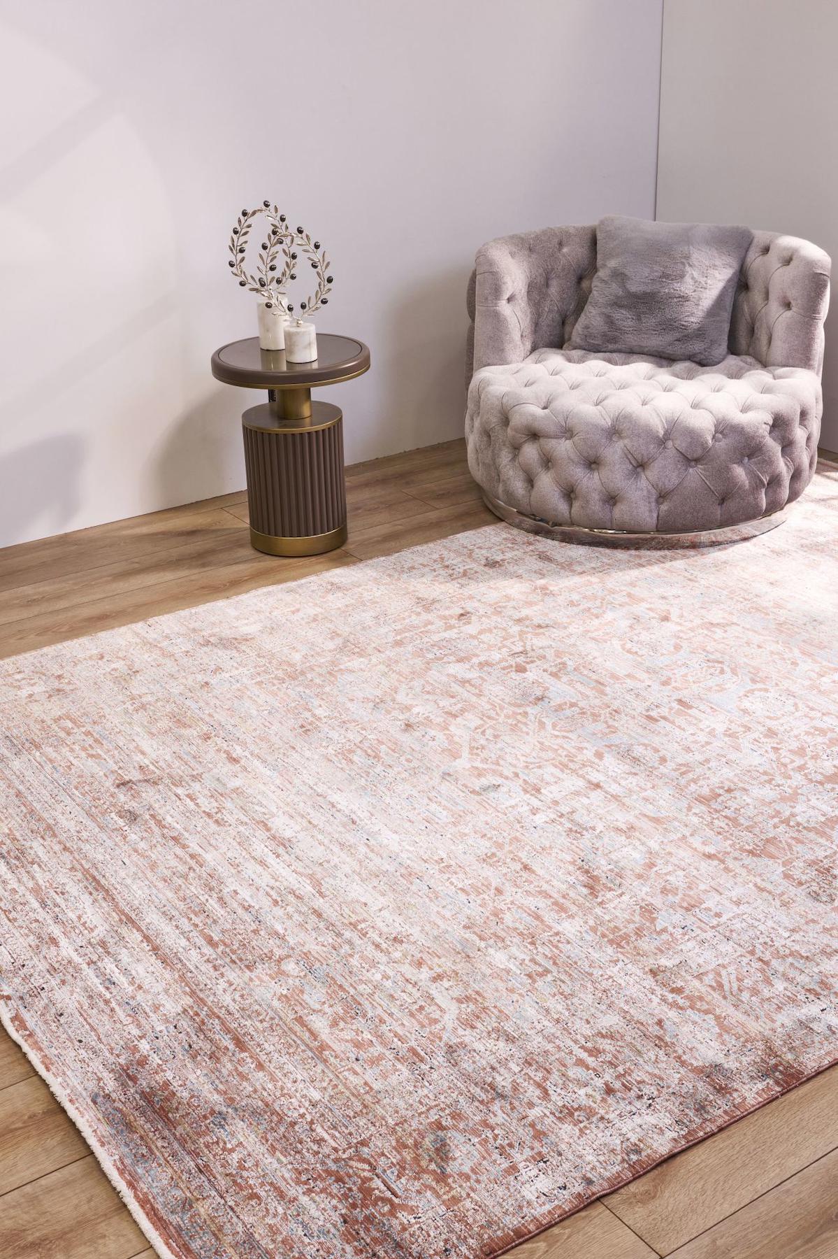 Apex Heriz 8214 Çok Renkli Pamuk Yıkanabilir İnce Kaymaz Jüt Taban Dikdörtgen Makine Dokuma Salon Halısı 50x80 cm