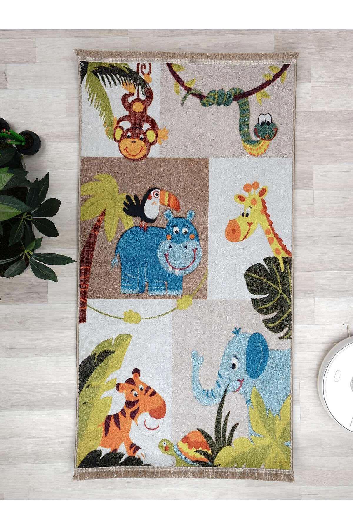 İnspira Krem 12 mm Polyester Antibakteriyel Yıkanabilir Orta Kaymaz Dot Taban Dikdörtgen Makine Dokuma Çocuk Odası Halısı 200x300 cm