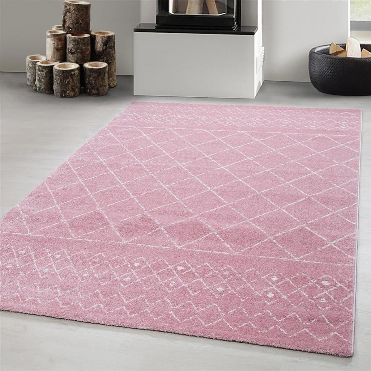 Red Halı Pembe 10 mm Polipropilen Antibakteriyel Yıkanabilir Kalın Kaymaz Jüt Taban Dikdörtgen Makine Dokuma Salon Halısı 100x150 cm
