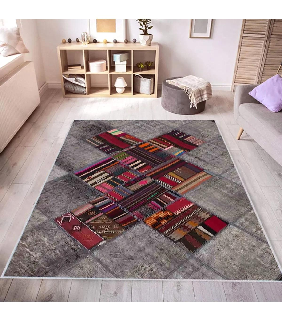Rovigo Home RVG0439 Çok Renkli 8 mm Polyester Antibakteriyel-Leke Tutmaz-Toz Tutmaz Yıkanabilir İnce Kaymaz Dot Taban Dikdörtgen Makine Dokuma Salon Halısı 200x290 cm