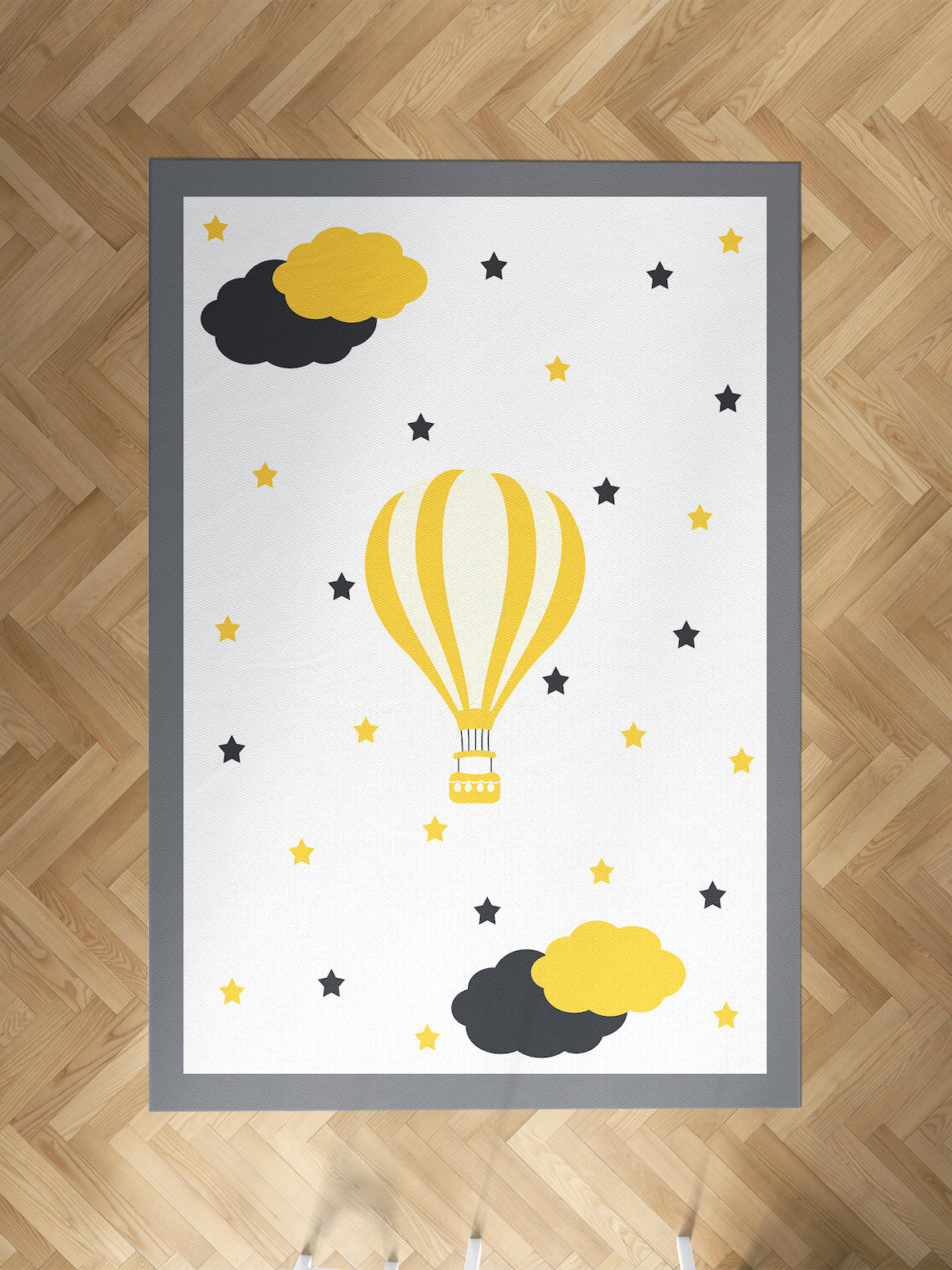 Mekta Home Bulut-Uçan Balon Krem 10 mm Antibakteriyel Yıkanabilir İnce Kaymaz Dot Taban Dikdörtgen Makine Dokuma Çocuk Odası Halısı 60x100 cm
