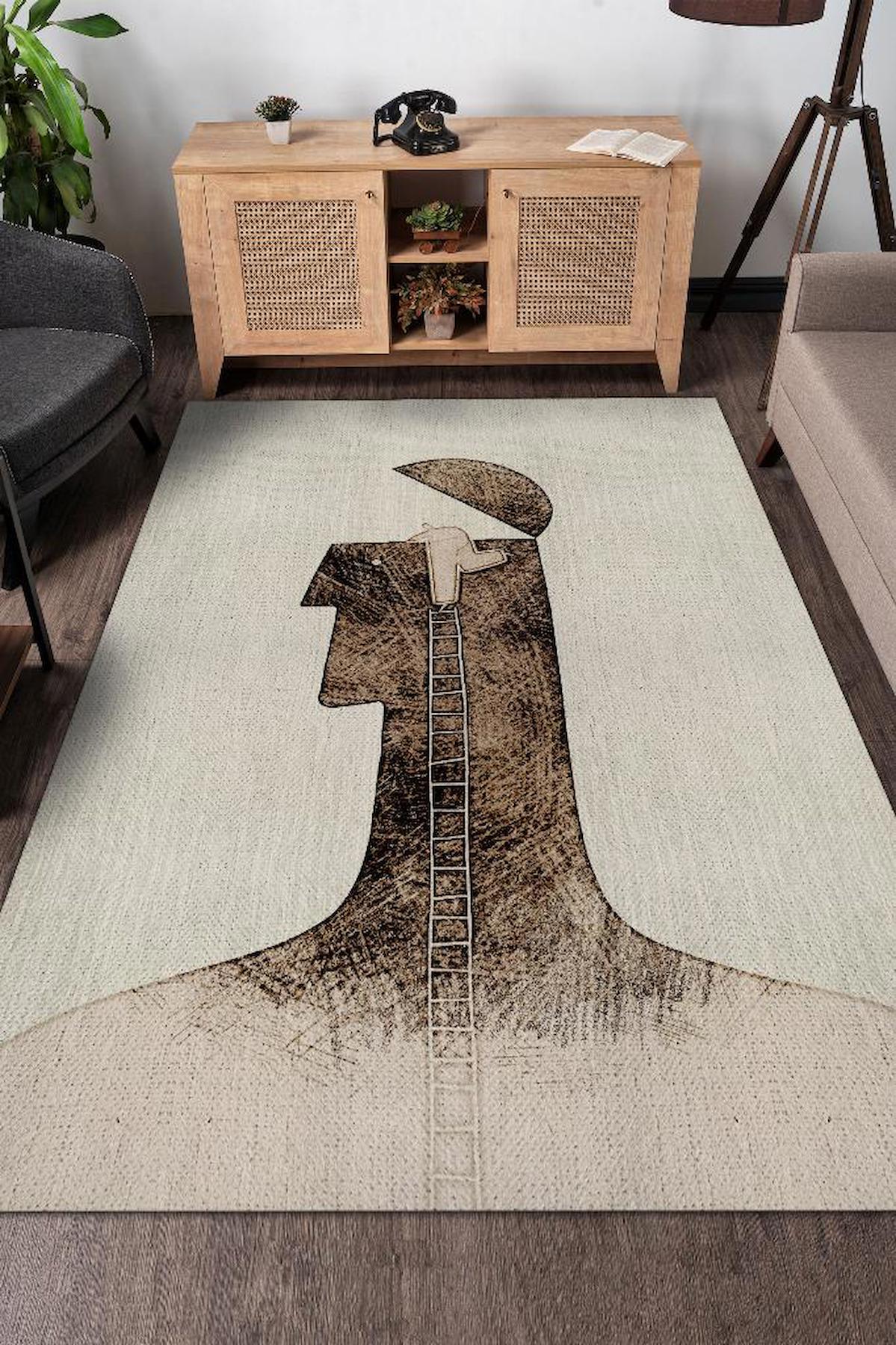 Homshtag Zihnime Bakış Krem 4 mm Pamuk Antistatik Yıkanabilir İnce Kaymaz Dikdörtgen Makine Dokuma Salon Halısı 100x200 cm