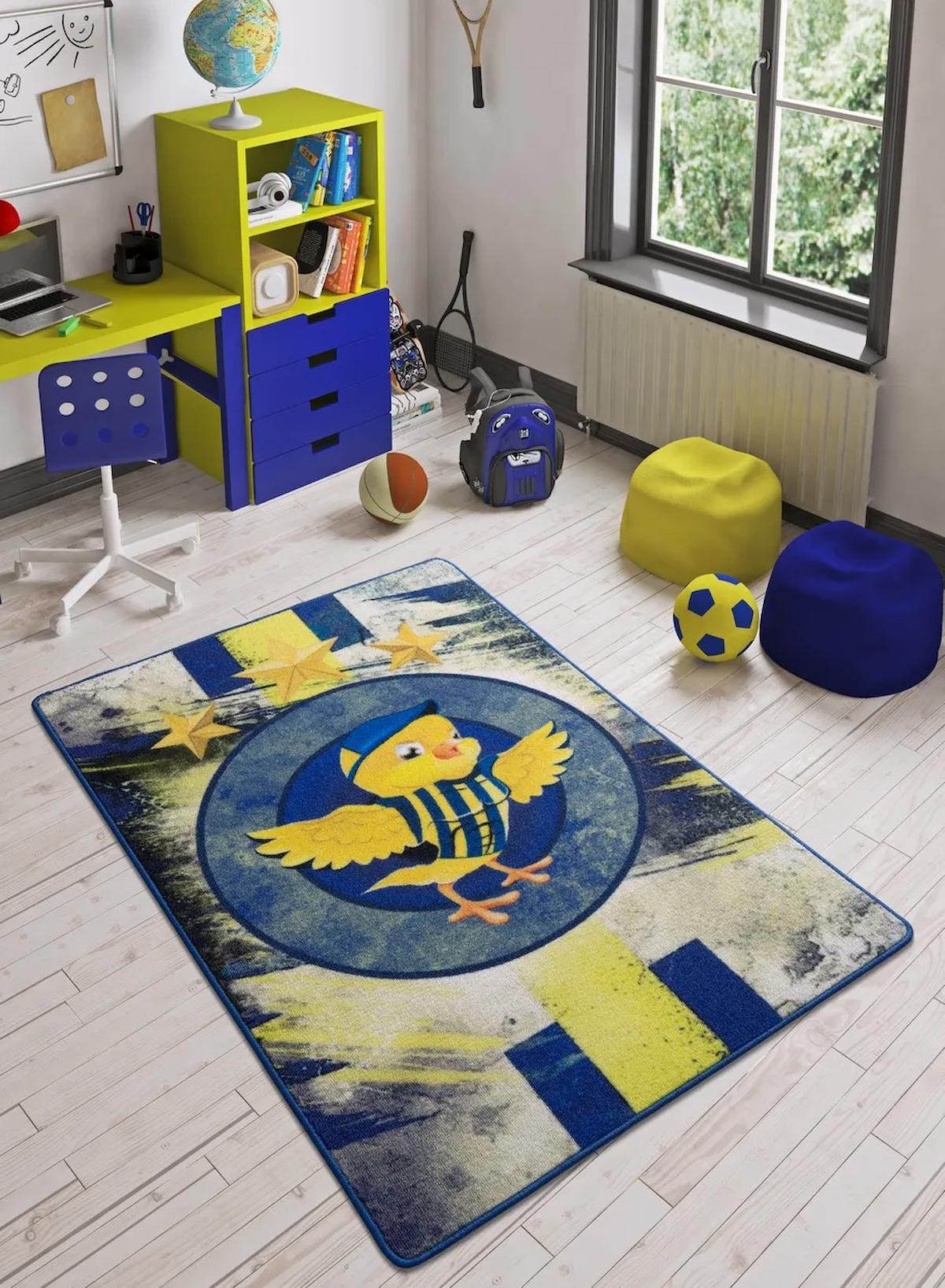 Confetti Lacivert Polyester Yıkanabilir İnce Kaymaz Taban Dikdörtgen Makine Dokuma Çocuk Odası Halısı 160x230 cm