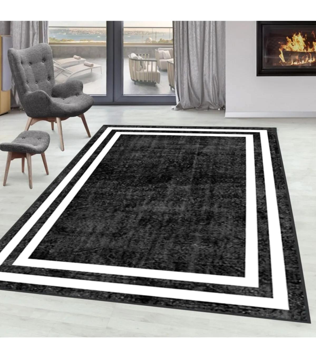 Rovigo Home RVG1563-HT574 Çok Renkli 8 mm Polyester Antibakteriyel-Leke Tutmaz-Toz Tutmaz Yıkanabilir İnce Kaymaz Dot Taban Dikdörtgen Makine Dokuma Salon Halısı 100x200 cm