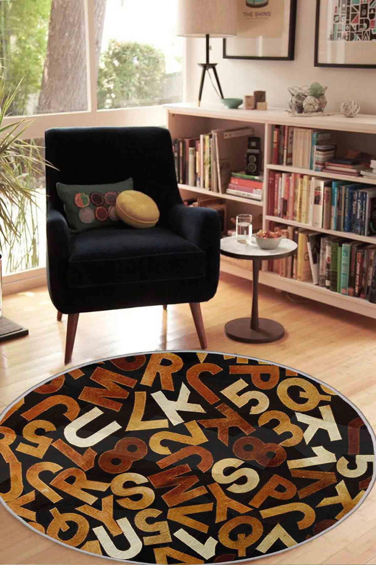 Homefesto Krem 5 mm Polyester Leke Tutmaz Yıkanabilir İnce Kaymaz Taban Geometrik Yuvarlak Makine Dokuma Salon Halısı 200x300 cm