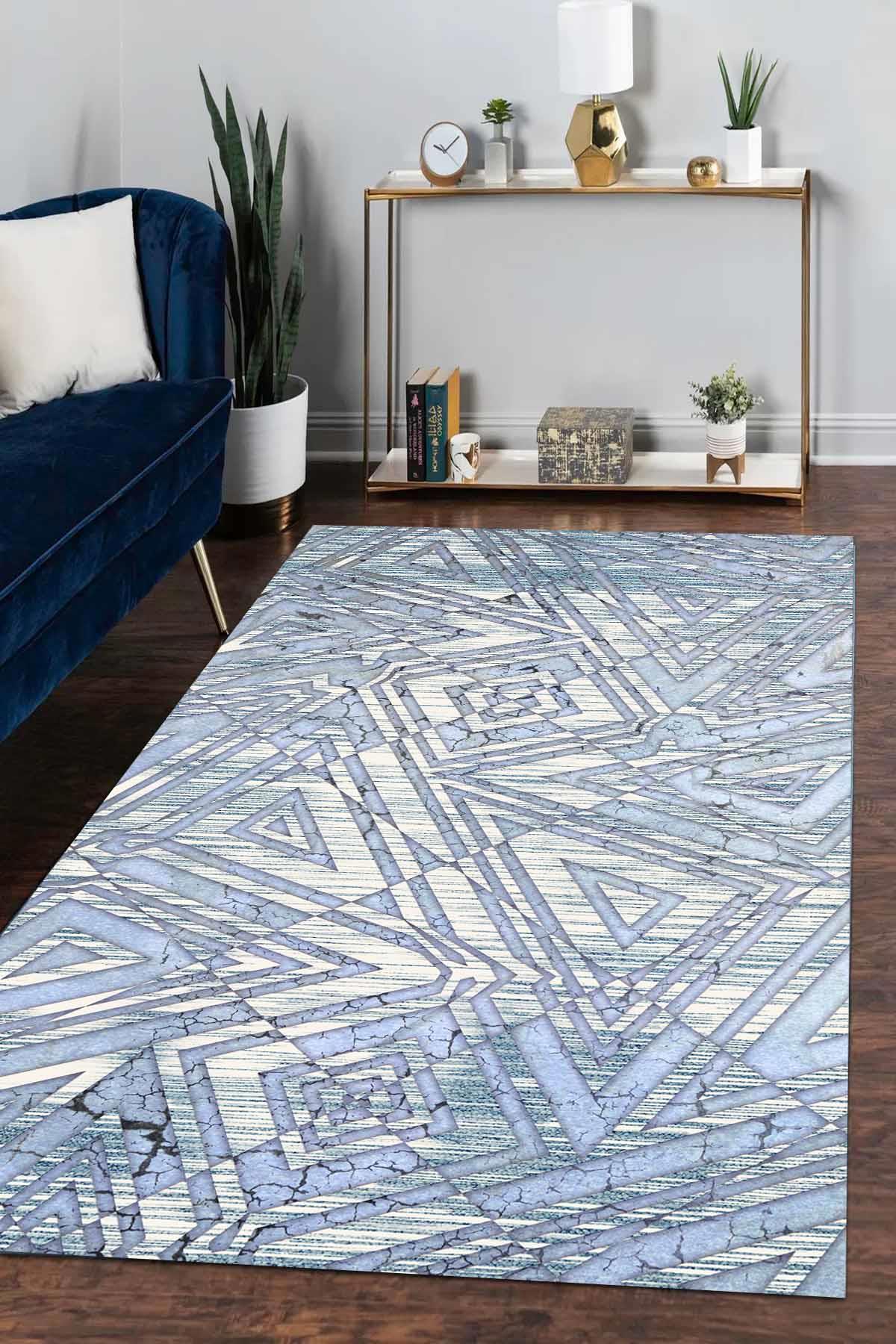 Aida Home Bluestry Krem 0.5 mm Pamuk Antibakteriyel Yıkanabilir İnce Kaymaz Pamuk Taban Dikdörtgen Makine Dokuma Salon Halısı 160x230 cm