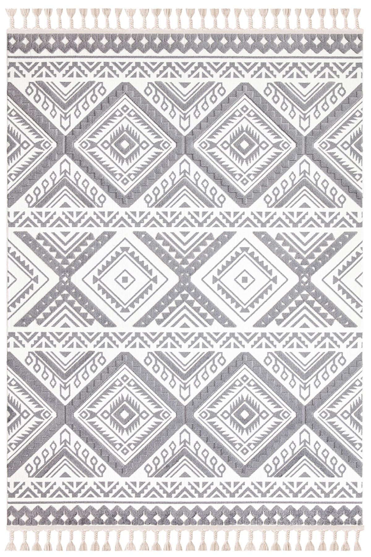 İpek Home Lux 11708 Gri 11 mm Polyester Yıkanabilir Orta Kaymaz Pamuk Taban Geometrik Dikdörtgen Makine Dokuma Antre-Çocuk Odası-Salon-Yatak Odası Halısı 80x150 cm
